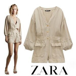 ZARA | Sand | PATCH POCKET SHORT JUMPSUIT